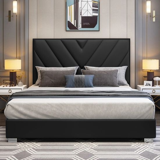 Dewitt Plush Velvet Small Double Bed In Black