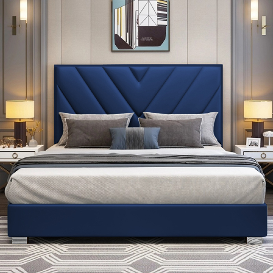 Read more about Dewitt plush velvet small double bed in blue