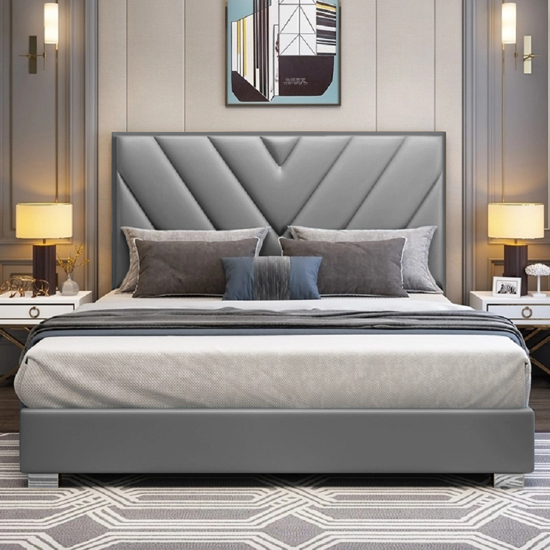 Product photograph of Dewitt Plush Velvet Small Double Bed In Grey from Furniture in Fashion