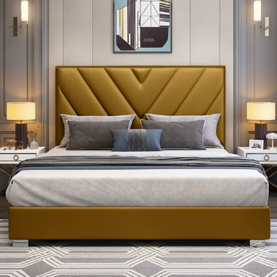 Photo of Dewitt plush velvet small double bed in mustard