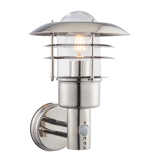 Read more about Dexter pir clear glass wall light in polished stainless steel