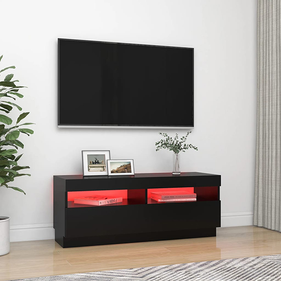 Dezso Wooden TV Stand In Black With LED Lights_2