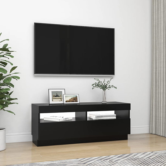 Dezso Wooden TV Stand In Black With LED Lights