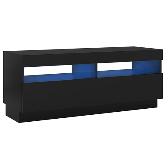 Dezso Wooden TV Stand In Black With LED Lights