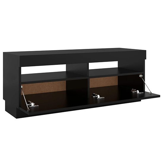 Dezso Wooden TV Stand In Black With LED Lights