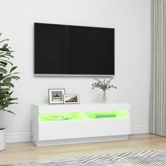 Dezso Wooden TV Stand In White With LED Lights