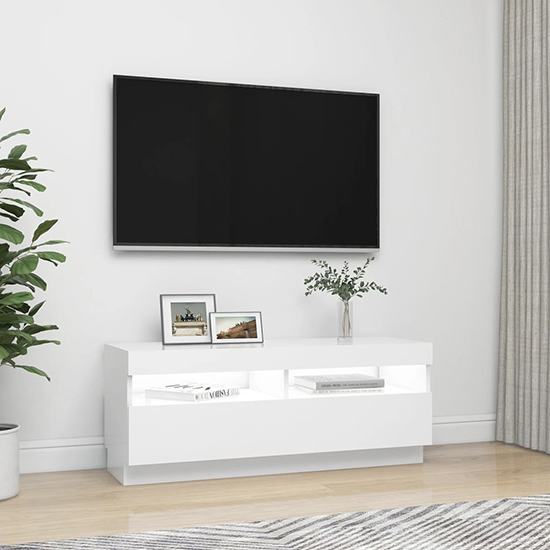 Dezso Wooden TV Stand In White With LED Lights
