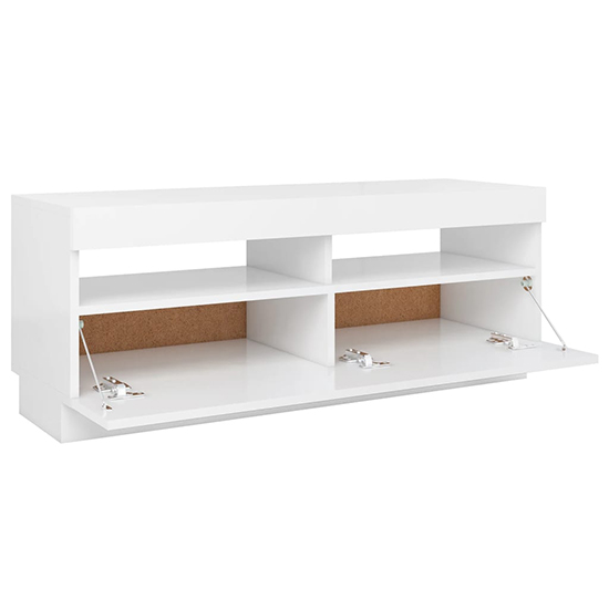 Dezso Wooden TV Stand In White With LED Lights