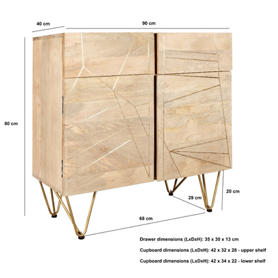 Dhort Medium Wooden Sideboard In Natural With 2 Doors
