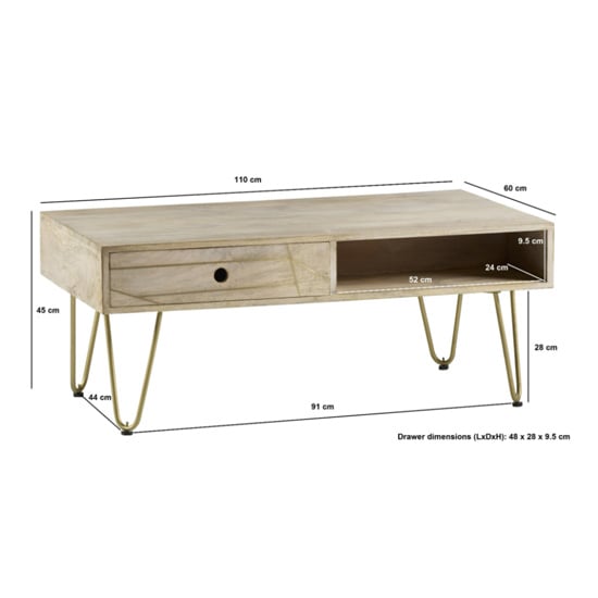 Dhort Rectangular Wooden Coffee Table In Natural