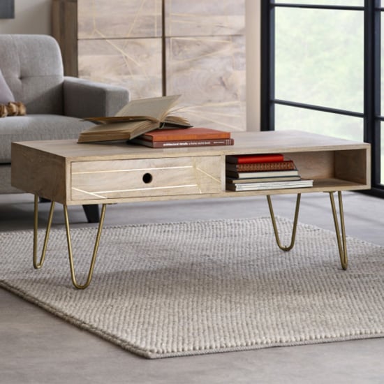 Photo of Dhort rectangular wooden coffee table in natural