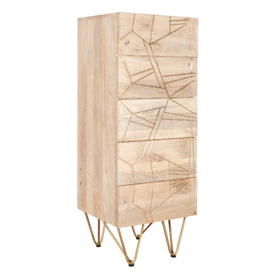 Dhort Wooden Chest Of Drawers In Natural With 5 Drawers