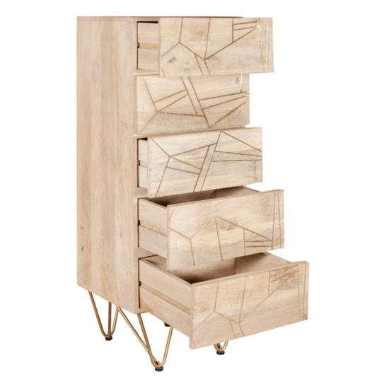 Dhort Wooden Chest Of Drawers In Natural With 5 Drawers