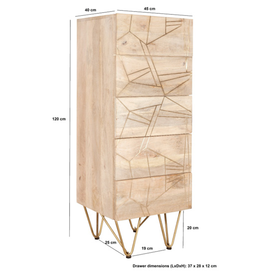 Dhort Wooden Chest Of Drawers In Natural With 5 Drawers
