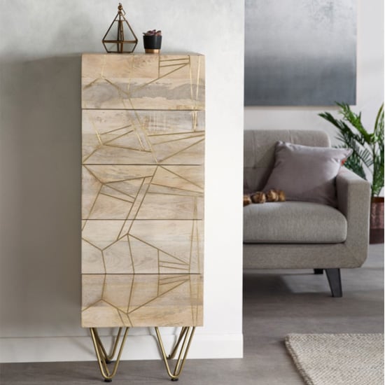 Read more about Dhort wooden chest of drawers in natural with 5 drawers