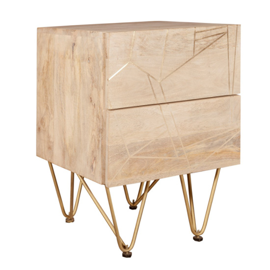 Dhort Wooden Side Table In Natural With 2 Drawers