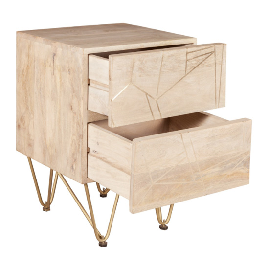 Dhort Wooden Side Table In Natural With 2 Drawers