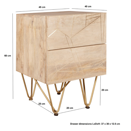 Dhort Wooden Side Table In Natural With 2 Drawers