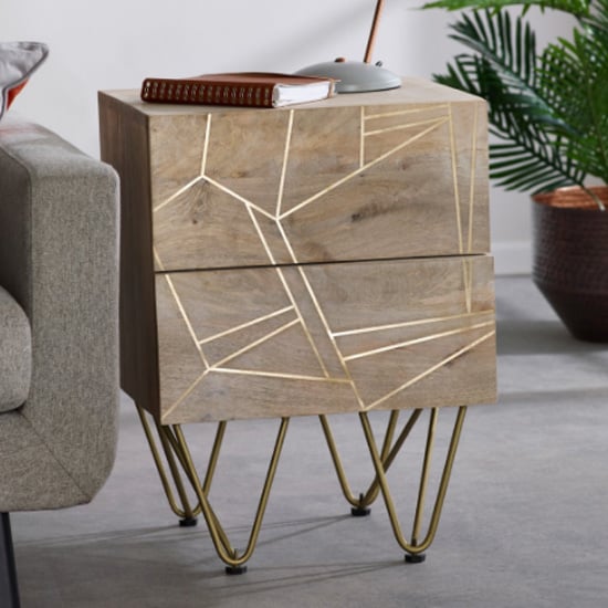 Product photograph of Dhort Wooden Side Table In Natural With 2 Drawers from Furniture in Fashion