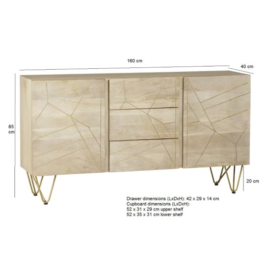Dhort Wooden Sideboard In Natural With 2 Doors 3 Drawers