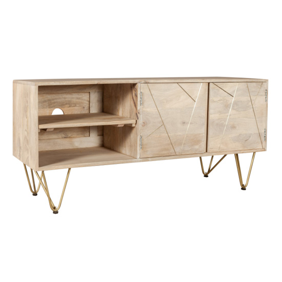 Dhort Wooden TV Stand In Natural With 2 Doors 1 Shelf
