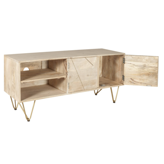 Dhort Wooden TV Stand In Natural With 2 Doors 1 Shelf