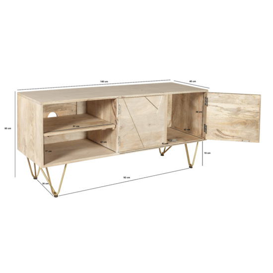 Dhort Wooden TV Stand In Natural With 2 Doors 1 Shelf