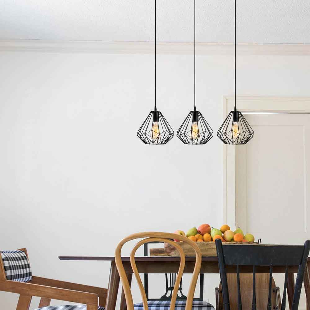 Diamond 3 Light Metal Ceiling Pendant Light in Black