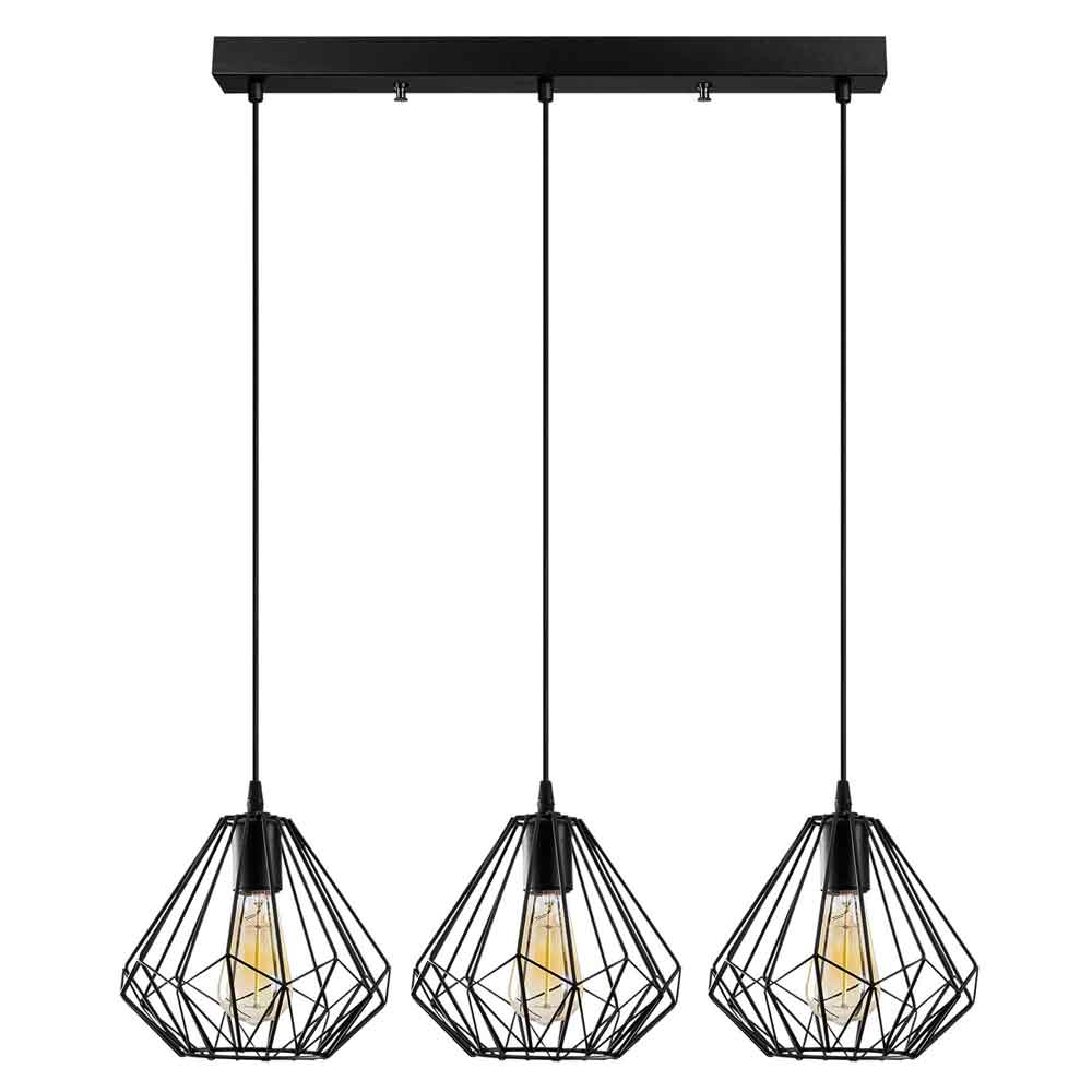 Diamond 3 Light Metal Ceiling Pendant Light in Black