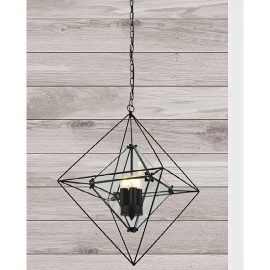 Diamond 3 Pendant Light In Black With Clear Glass