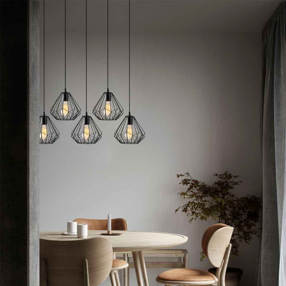 Diamond 5 Light Metal Ceiling Pendant Light in Black