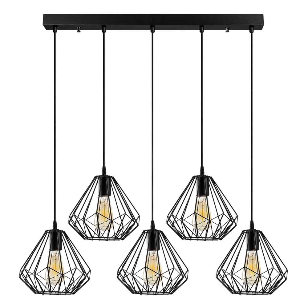 Diamond 5 Light Metal Ceiling Pendant Light in Black