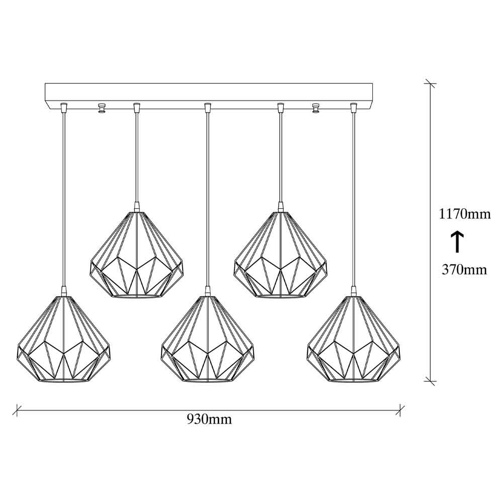Diamond 5 Light Metal Ceiling Pendant Light in Black