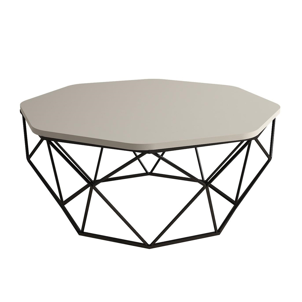 Diamond Cream Wooden Coffee Table with Black Metal Base