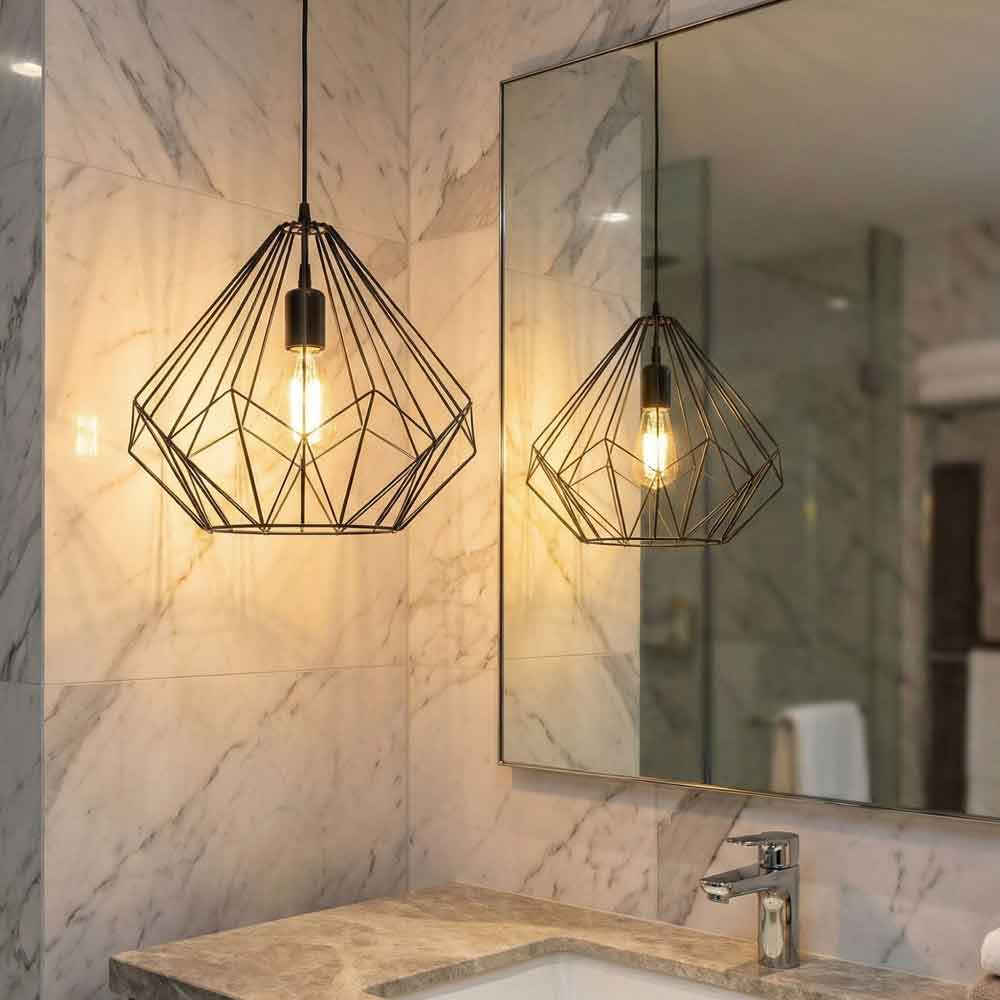 Diamond Large Metal Ceiling Pendant Light in Black