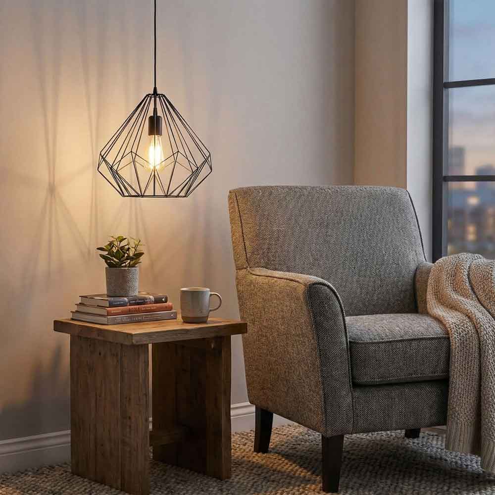 Diamond Large Metal Ceiling Pendant Light in Black