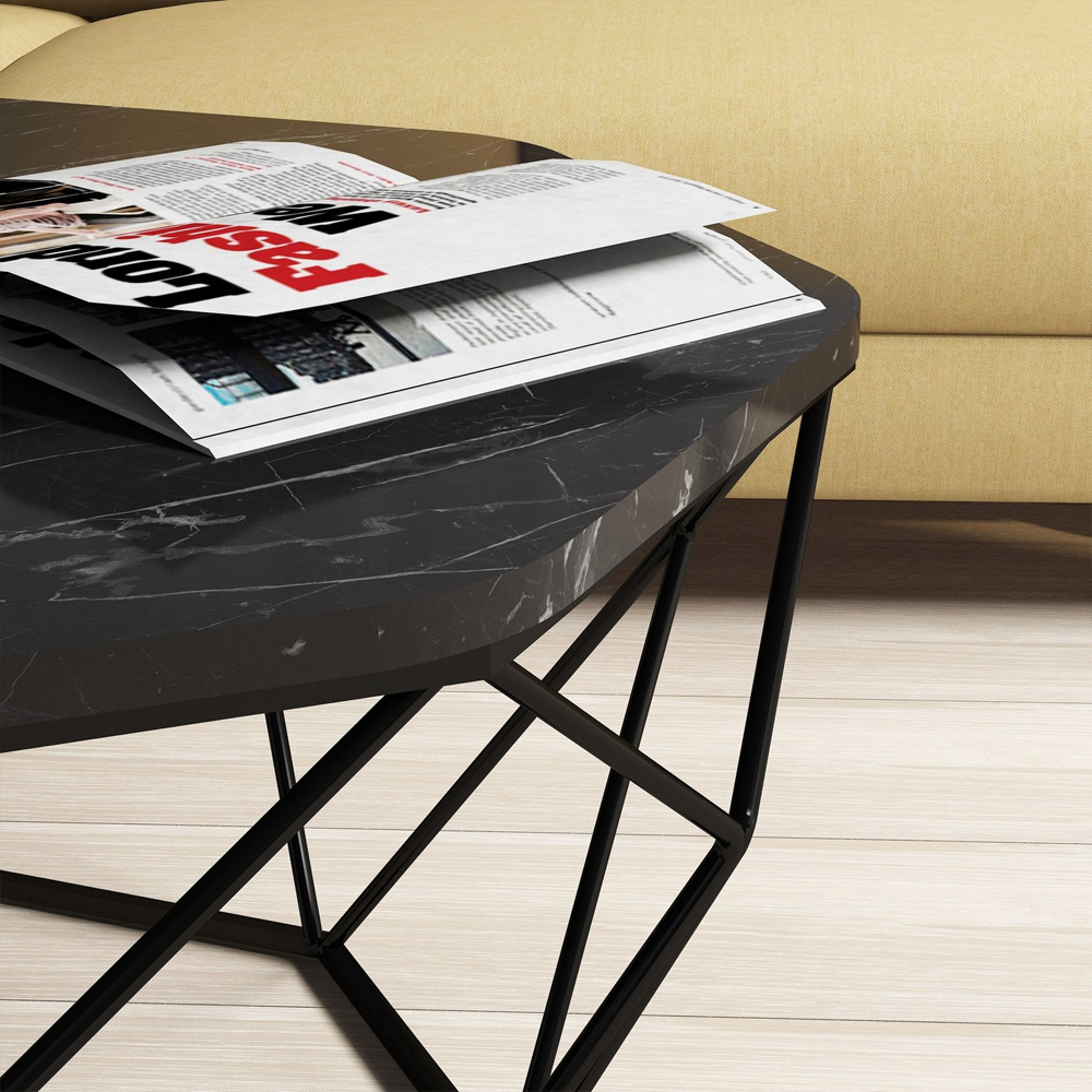 Diamond Black Marble Effect Coffee Table with Metal Base