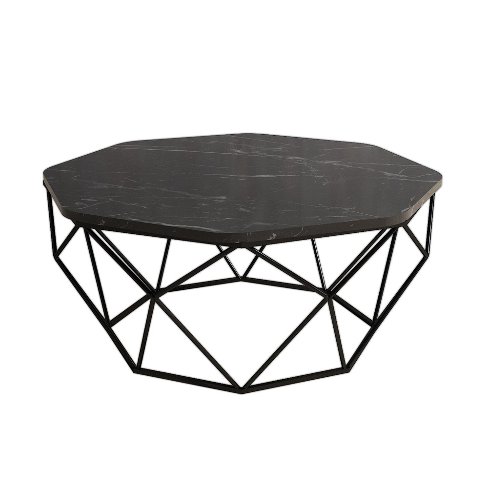 Diamond Black Marble Effect Coffee Table with Metal Base