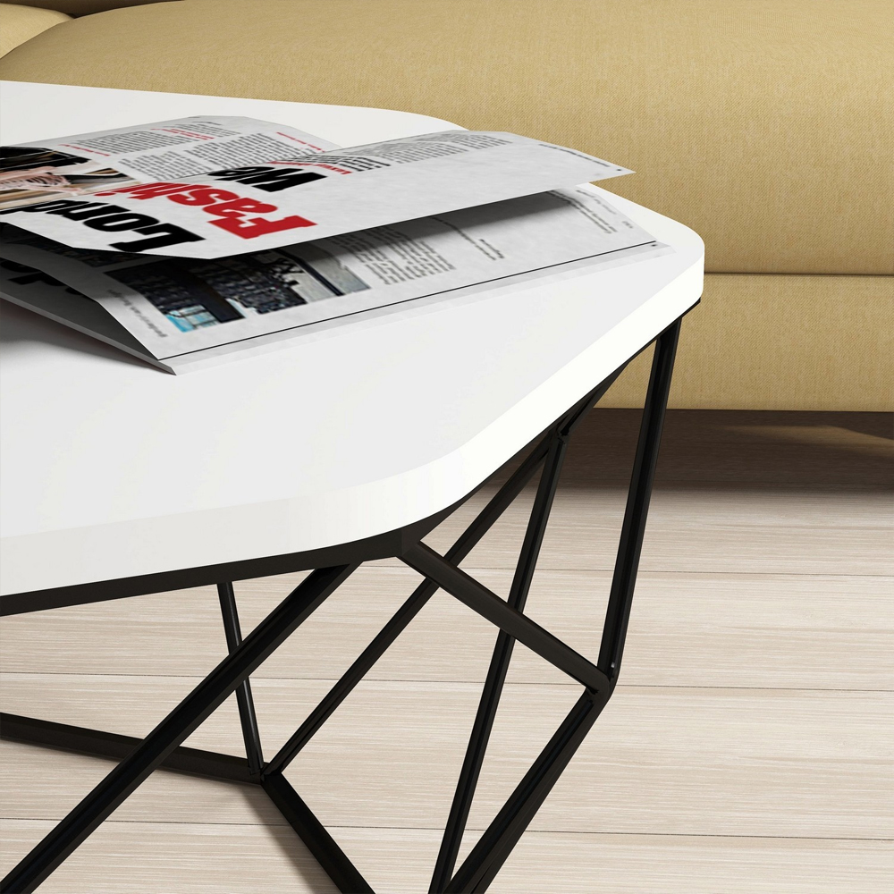 Diamond White Wooden Coffee Table with Black Metal Base