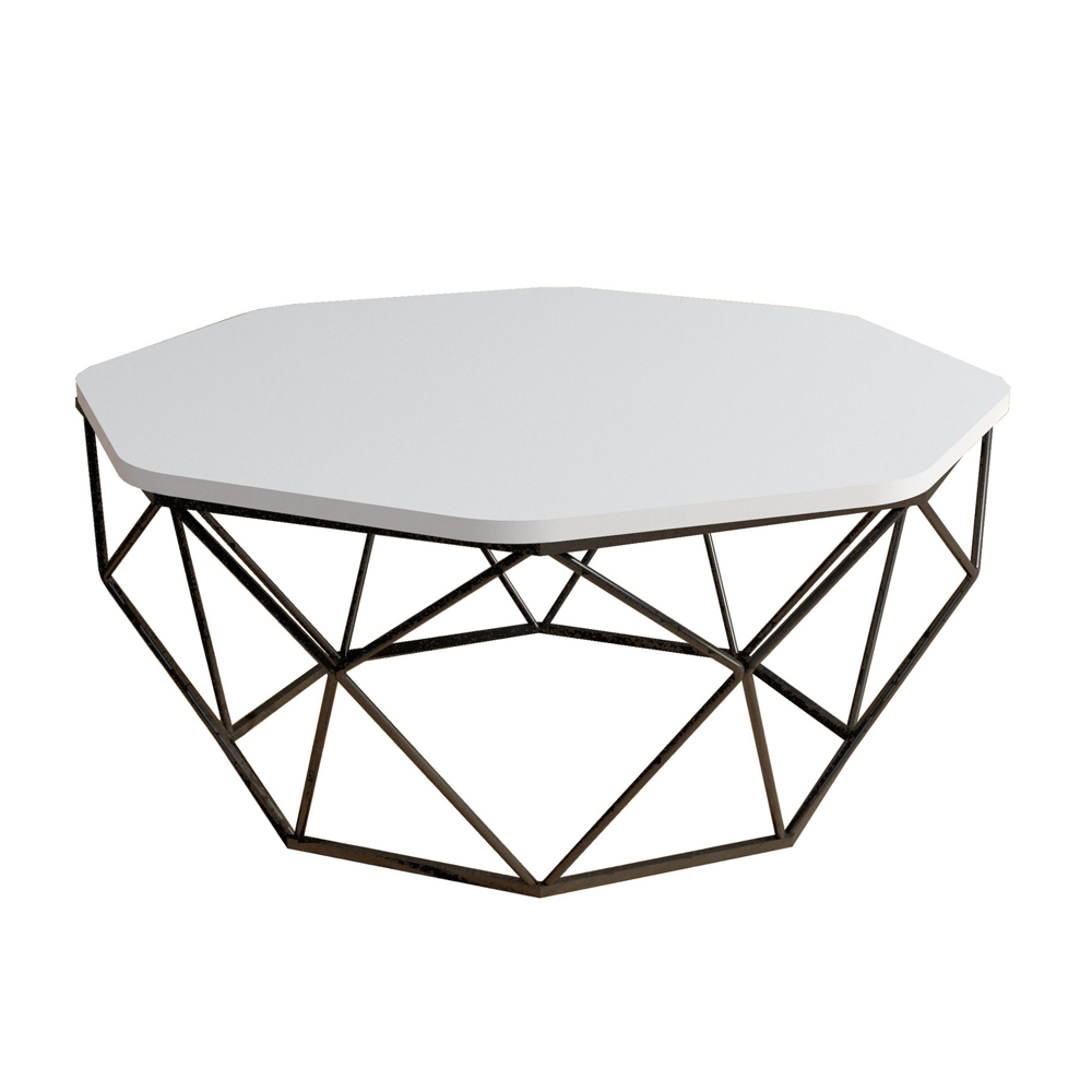 Diamond White Wooden Coffee Table with Black Metal Base