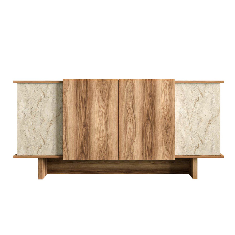 Diana Wooden Sideboard with 4 Doors in Walnut and Travertine Marble Effect