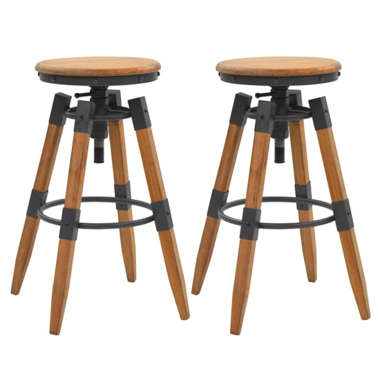 Photo of Dianna outdoor round brown wooden bar stools in a pair