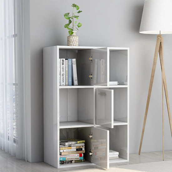 Diara High Gloss Storage 3 Doors 3 Shelves In White Furniture
