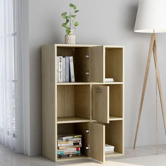 Diara Wooden Storage Cabinet 3 Doors 3 Shelves In Sonoma Oak