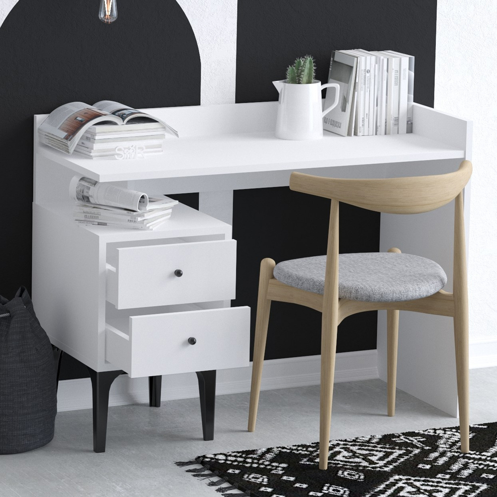 Diaroza Wooden Laptop Desk With 2 Drawers In White