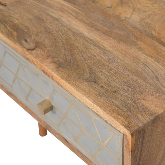 Dice Wooden Console Table In Oak Ish And Brass Cement Inlay_3
