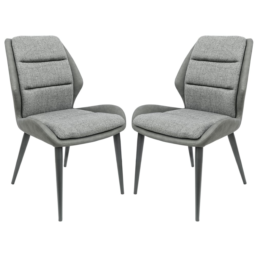 Dickson Grey Leather Fabric Dining Chairs In Pair