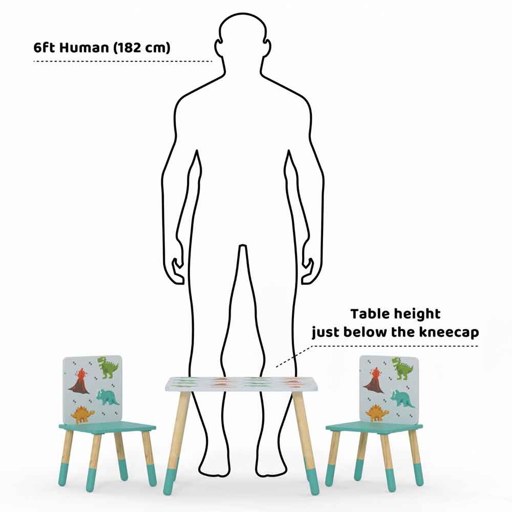 Dickson Wooden Dinosaur Pattern Table And 2 Chairs In Multicolour