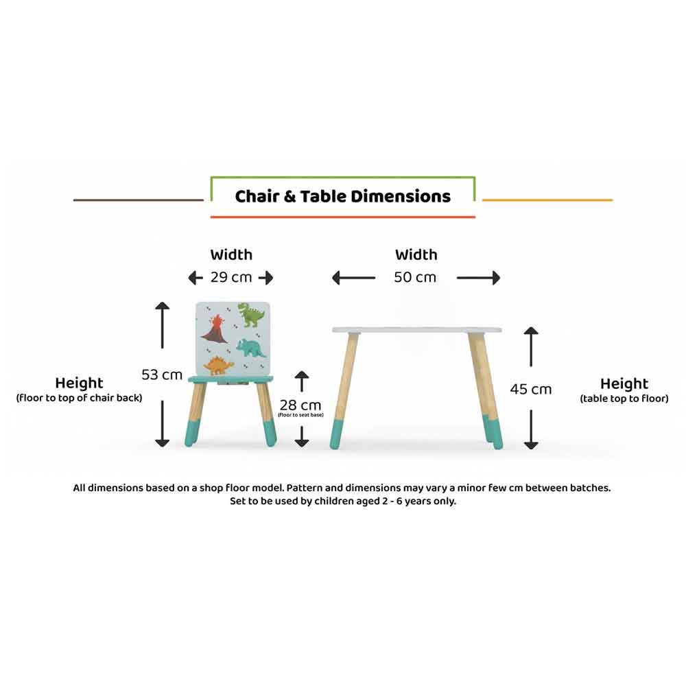 Dickson Wooden Dinosaur Pattern Table And 2 Chairs In Multicolour