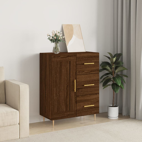 Didim Wooden Sideboard With 1 Door 3 Drawers In Brown Oak thumbnail